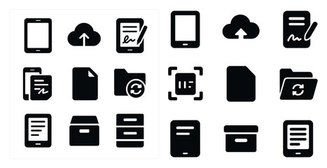 Digital document flat icons set – filled, file management and cloud storage symbols