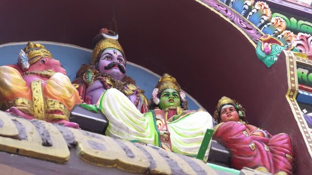 Close-up View of Shiva Family Sculpture at South Indian Temple