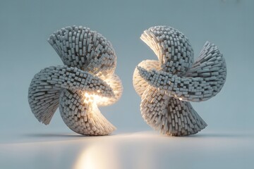 Naklejka premium Abstract 3D Render of Two Intertwined Glowing White Cube Structures