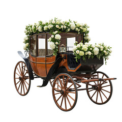 Vintage Wedding Carriage Decorated with White Flowers on Transparent Background