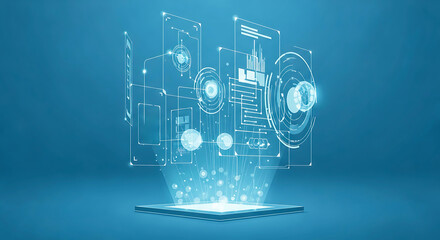 Futuristic holographic data display with glowing elements technology