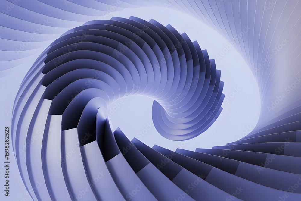 Fototapete abstract 3d rendered spiral staircase in light blue tones with smooth surface and geometric shapes f