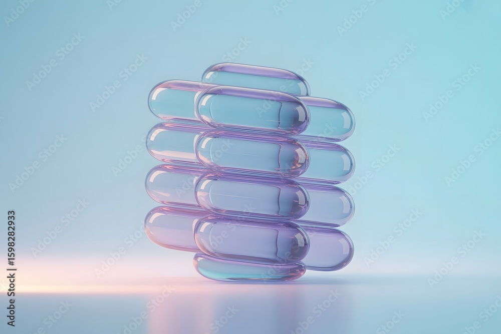 Fototapete abstract geometric composition with transparent capsules iridescent and pastel colors modern design 