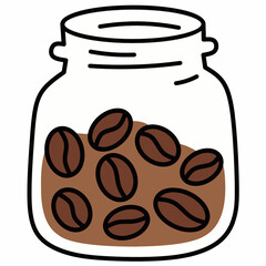 Hand-drawn glass jar filled with roasted coffee beans.