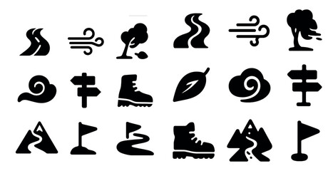Weather and nature solid icons set – filled, silhouette, environmental symbols