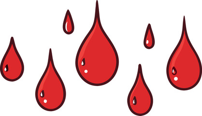 A series of crimson blood droplets and splatters in a vector design perfect for adding a dramatic touch