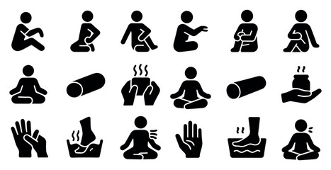 Wellness and relaxation silhouette icons set for spa, meditation, and self-care