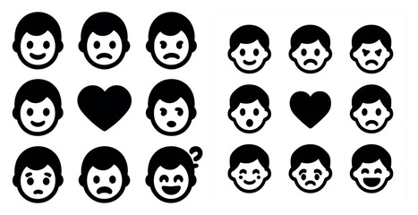 Emotion silhouette icons set – solid, filled, facial expression symbols