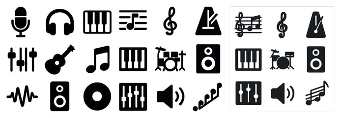 Music instruments solid icons set – filled, flat, band and sound symbols © Влада Яковенко
