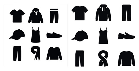 Clothing icons set – silhouette, fashion, apparel symbols for design