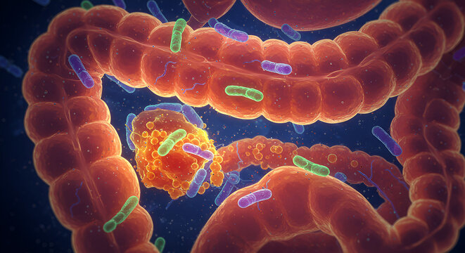 Colon infection by Bacteroides fragilis after surgery 3D illustration