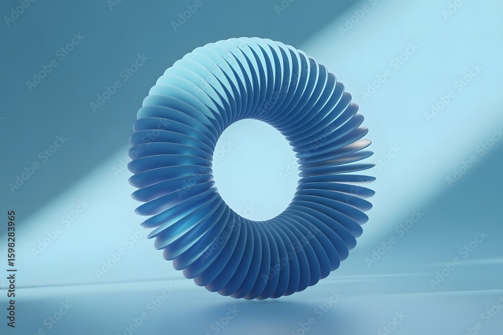 Poster abstract 3d render of a blue torus shape with repeating elements and soft lighting on a blue backgro