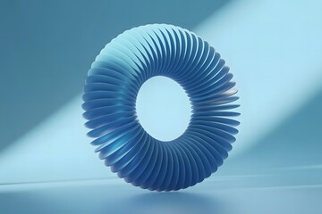 Abstract 3D Render of a Blue Torus Shape with Repeating Elements and Soft Lighting on a Blue Background