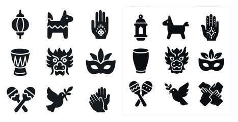 Fototapeta premium Cultural festival silhouette icons set – celebration, traditional, event