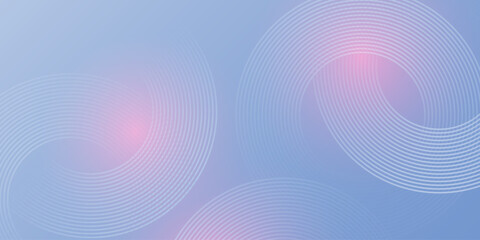 Abstract Digital Light Pastel gradient Elegant Background with Thin Line White Concentric Circles and Pink Sun Flare. Soft Geometric Modern Technology Background.