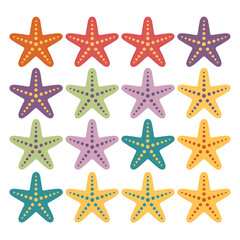 Vibrant Starfish Array A Set of 12 Colorful Illustration of Aquatic Life in Graphic Design