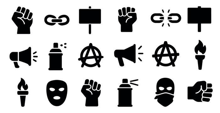 Protest movement solid icons set – silhouette, filled, activism and civil rights symbols