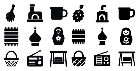 Home and living solid icons set &ndash; household, filled, domestic activity symbols