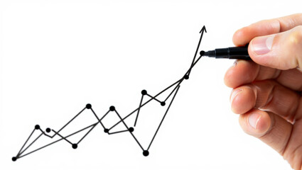 Visualizing Growth and Progress A Hand Drawing an Upward Trending Line Graph with a Black Marker on a White Background Illustrating Business Success and Development