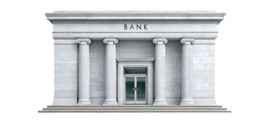 Obraz premium A classic bank building with large columns, stone facade, and a central entrance, embodying traditional financial institution architecture.