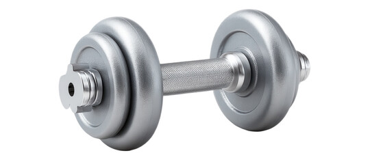 Fototapeta premium A metallic dumbbell with textured grip and adjustable weight plates designed for strength training and muscle building.