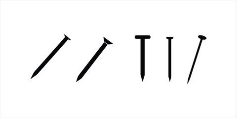 iron nail vector set hand drawn illustration on white background, iron nail  silhouette vector