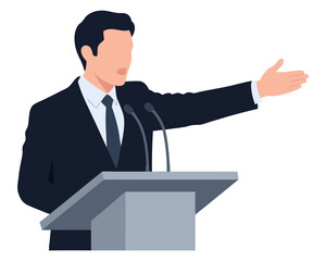 Engaging Speaker at Podium Demonstrating Leadership and Public Speaking Skills in Professional Setting