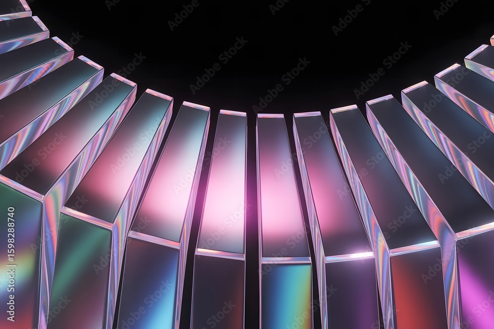 Fototapete Abstract Iridescent Prismatic Columns in a Circular Array