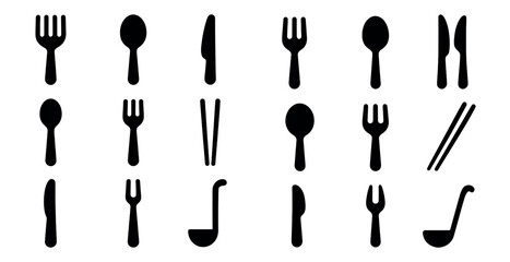 Culinary tools silhouette icons set &ndash; kitchen, utensils, cooking and tableware graphics