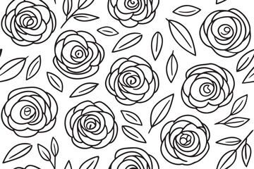 Obraz premium Black and white sketchy rose floral pattern drawing