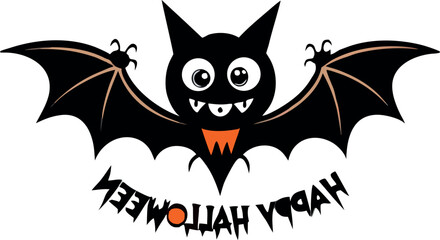 Fototapeta premium Stylized Happy Halloween Design Featuring a Black Cat with Spooky Elements and Vibrant Colors for Festive Celebrations on