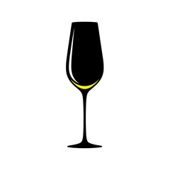 Silhouette of a champagne flute with yellow liquid for creative illustration, transparent background