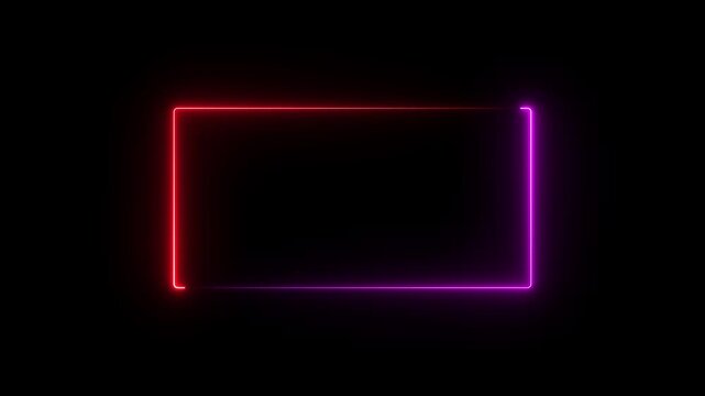 square rectangle picture frame icon animation glowing neon red and cyan color border frame display neon box movement screen round shape rotation footage retro line animation.