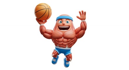 Cartoon character playing basketball