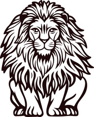 Obraz premium Majestic hand drawn lion illustration with detailed mane and bold lines in vintage engraved on white background