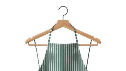 Striped Apron Hanging on Wooden Hanger