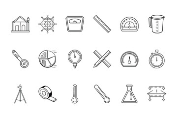 Collection scientific measurement laboratory equipment icons science