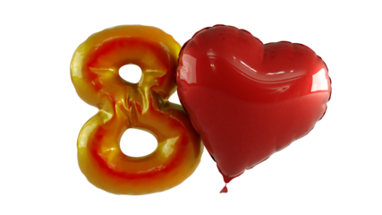 Numbers eight hundred Balloon with red heart Isolated on transparent background