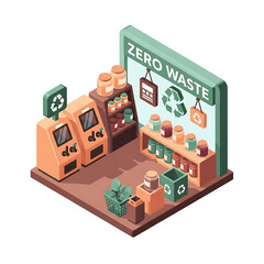 Eco-Friendly Recycle Station with Zero Waste Sign in Modern Store