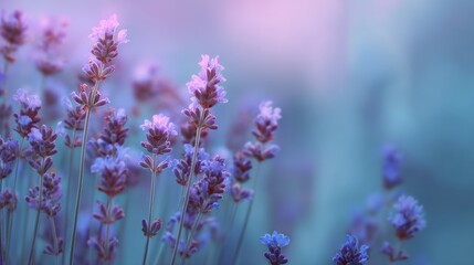 Obraz premium A tranquil scene of lavender flowers swaying gently in the breeze, exuding calming vibes and natural beauty.