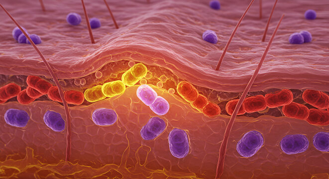 Cross-section of infected dermis with staph bacteria