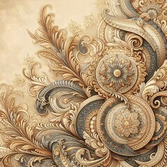 An intricate, sculpted paisley pattern with ornate decorative details.