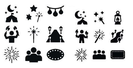 Festival and party silhouette icons set – celebration, event, joyous occasion symbols