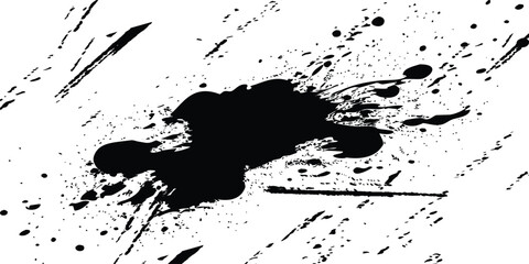 Abstract Black Ink Brush Stroke Texture – Isolated Grunge Paint Stain Line for Artistic Design, Banner or Background Use.  Cracked Surface with Worn Paper Effect for Minimal Retro Design Projects