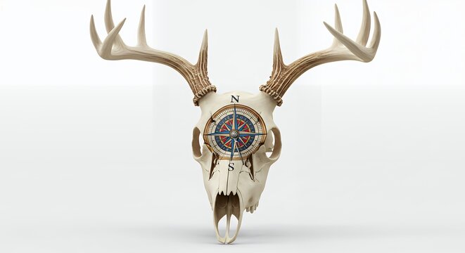 Deer skull with antlers and decorative design