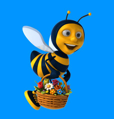 Fun 3D cartoon bee with flowers