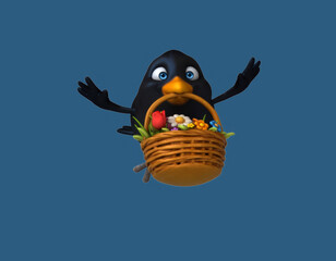 Fun 3D cartoon bird with flowers