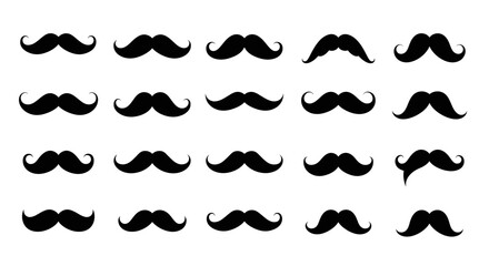 Black Hipster Mustache Icon Set. Vector Illustration isolated on white background.
