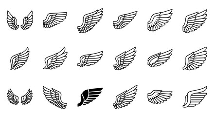 set of wings vector, black and white
