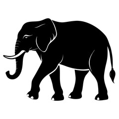 Fototapeta premium Black silhouette of a walking elephant on a white background